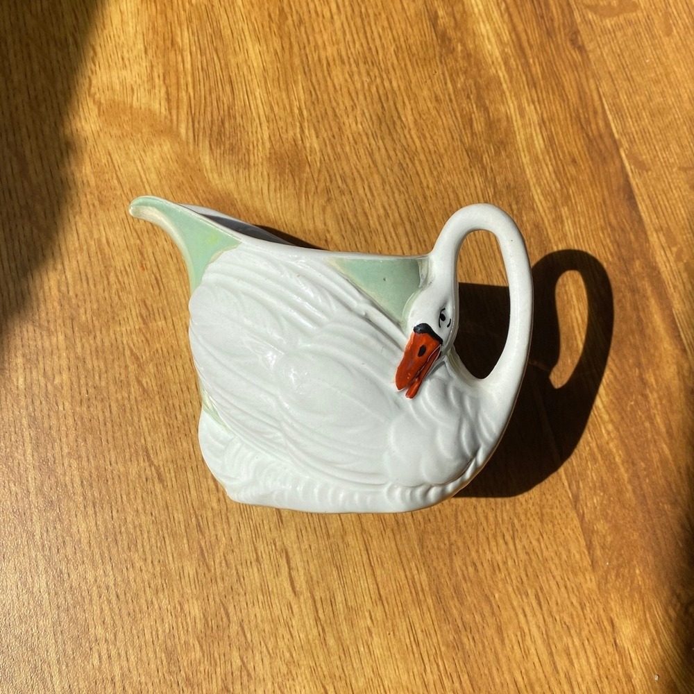 Vintage Czechoslovakia Ceramic White Swan Creamer Pitcher Figural Ethereal MCM